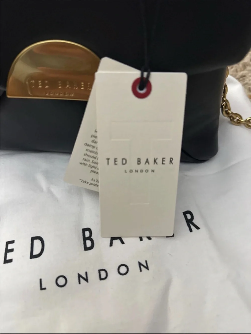 Ted Baker Black Leather Satchel with Gold Hardware